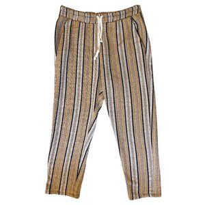 Vintage Zara Women’s Medium Cotton Striped Drawstring Cropped Trouser Pants
